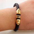 Hot Selling Jewelry Black Leather Cord Leather Braided Stainless Steel Jewelry Lion Head Bracelet Bangle